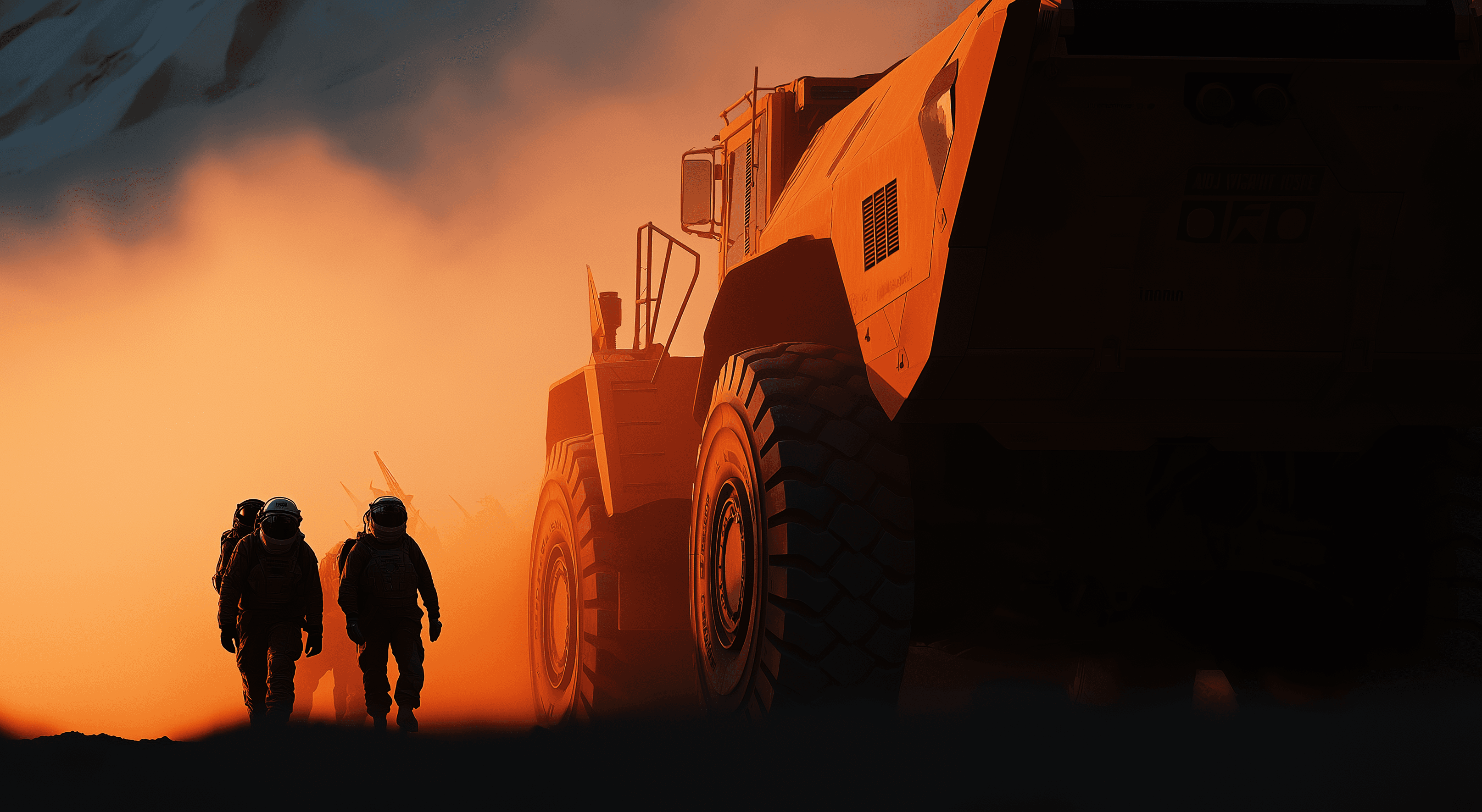 Construction site with excavation temporary works - industrial illustration showing cranes, retaining walls, and workers