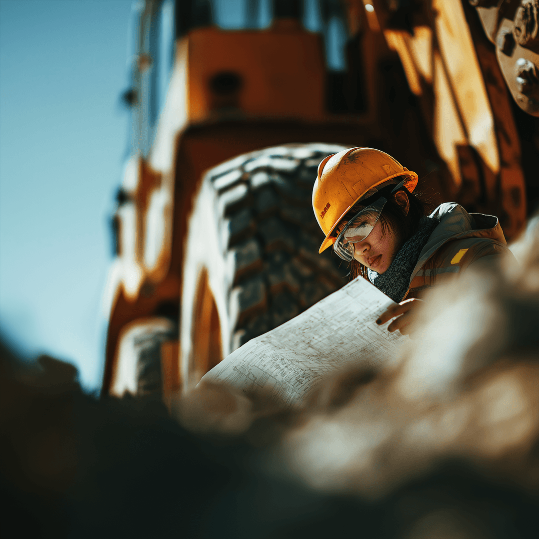 Testimonial - Person reviewing technical drawings on a construction site